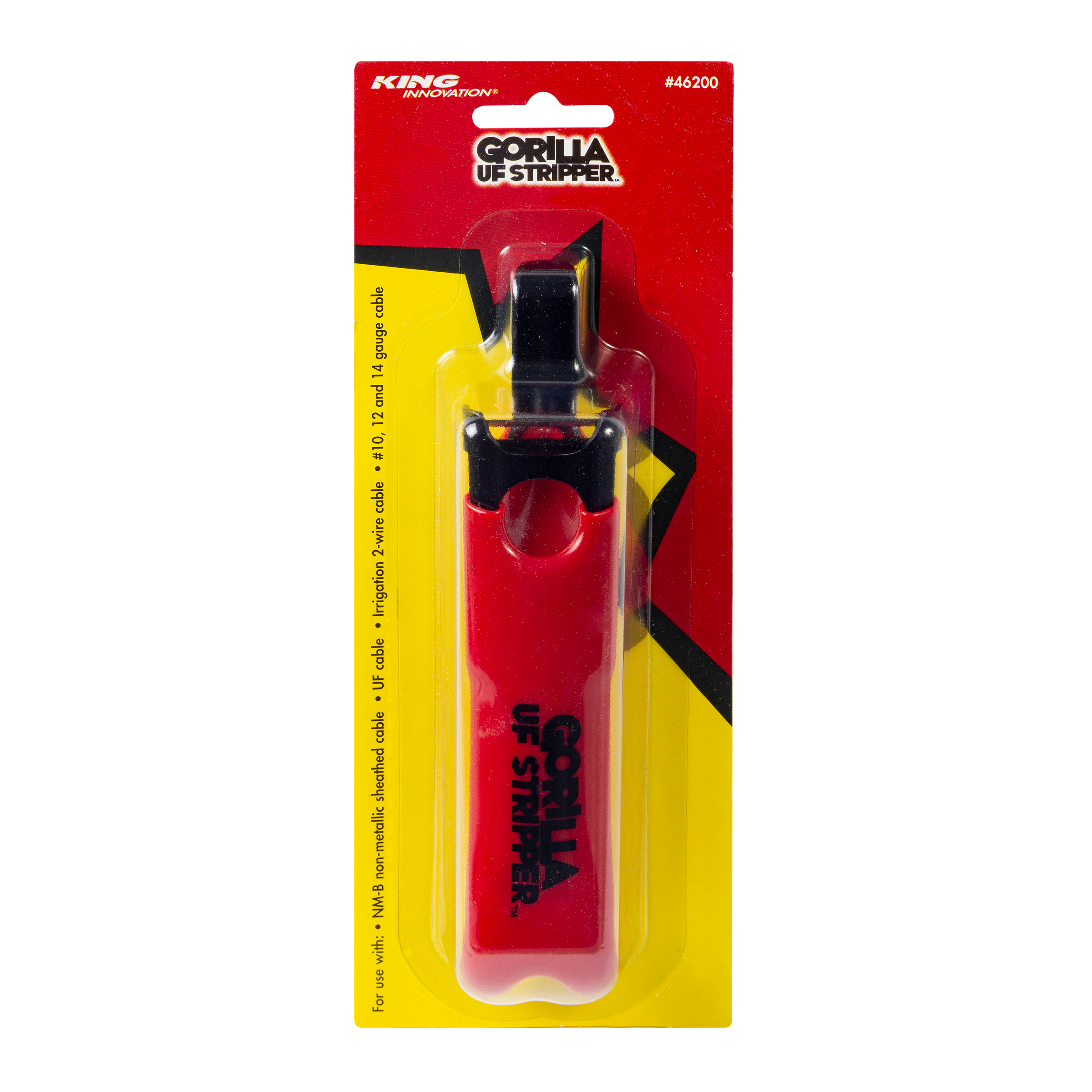 Close-up of heat-treated carbon steel cutting surfaces on King Gorilla 46200 UF Cable Stripper, showing blade profile and edge geometry.