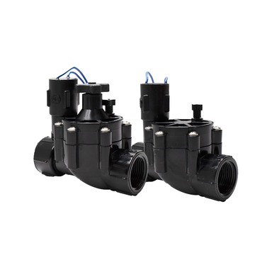 Front view of Weathermatic Enduro 1-inch irrigation valves showing multiple model variations and inlet connection types for identification and selection.