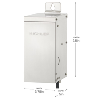 Side view of Kichler 15PC75SS Pro-Contractor transformer with side-swing door open to reveal angled terminal blocks and wiring access points.